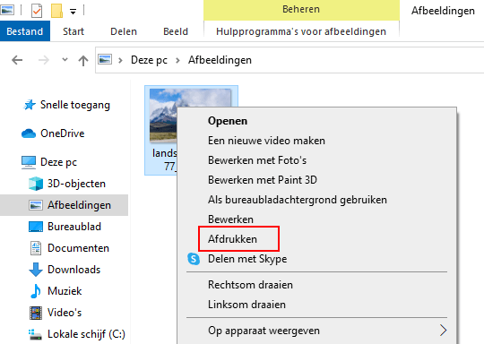 Afbeelding afdrukken in Windows 10
