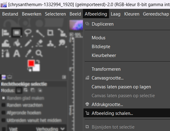 Afbeelding schalen in GIMP