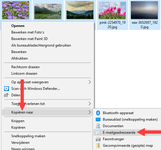 Foto's sturen naar e-mailgeadresseerde in Windows 10