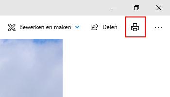 Afdrukken knop in de Windows 10 Foto's-app