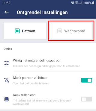 AppLock wachtwoord optie