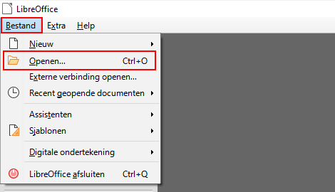 Bestand openen menu-item in LibreOffice