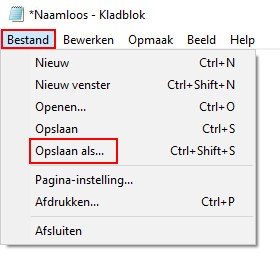 Bestand opslaan als in Windows Kladblok