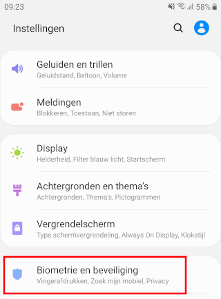 Biometrie en beveiliging instellingen op een Samsung-telefoon