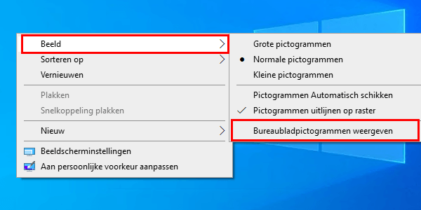 Bureaubladpictogrammen weergeven in Windows 10
