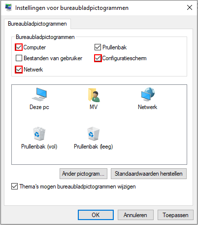 Computer, Configuratiescherm of Netwerk pictogram weergeven op het bureaublad in Windows 10