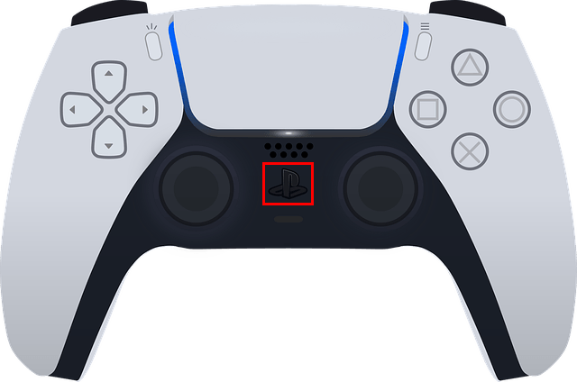 De PS knop op een PlayStation 5 controller