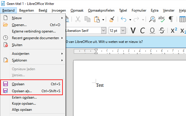 Document opslaan in LibreOffice