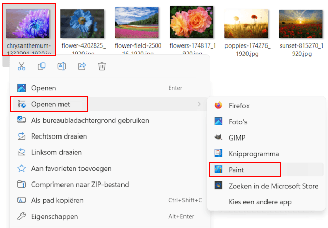 Foto openen in Paint