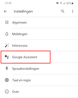 Google Assistent instellingen openen