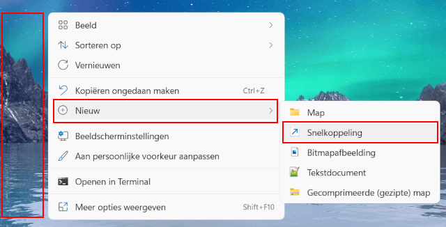 Nieuwe snelkoppeling maken in Windows 11