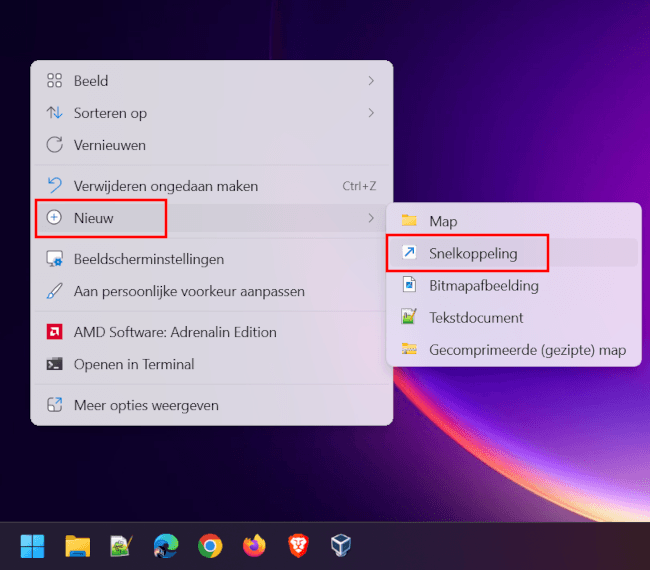 Nieuwe snelkoppeling maken in Windows 11