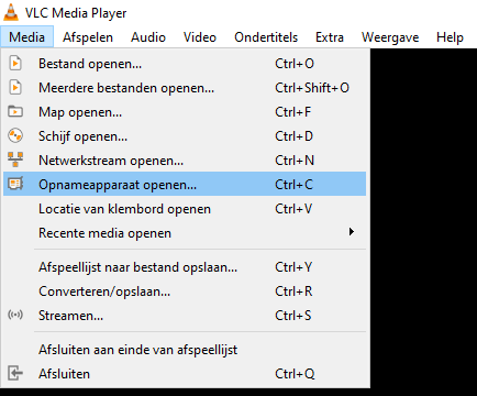 Opnameapparaat openen in VLC mediaspeler