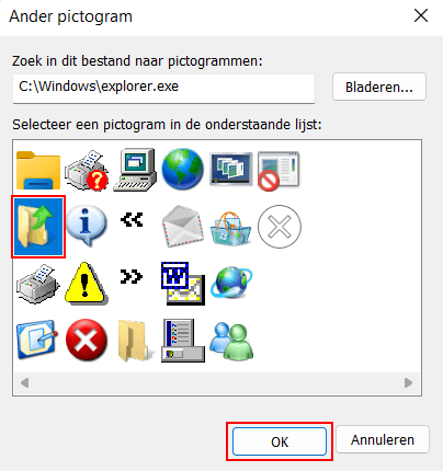 Pictogram selecteren voor snelkoppeling