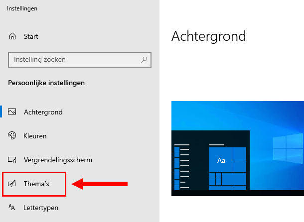 Thema instellingen openen in Windows 10