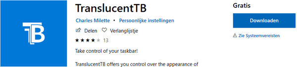 TranslucentTB in de Microsoft Store