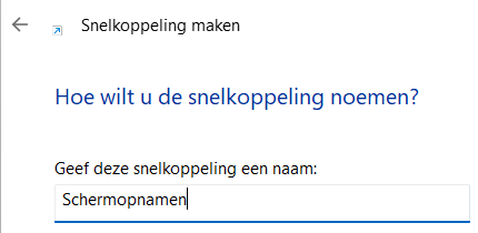 Typ een naam voor de snelkoppeling