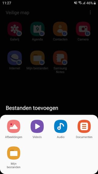 Veilige map Afbeeldingen Video's Audio en Documenten keuze menu