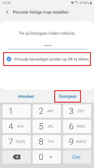 Veilige map pincode of wachtwoord invoeren op een Samsung-telefoon