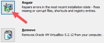 VirtualBox repareren