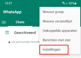 WhatsApp instellingen openen