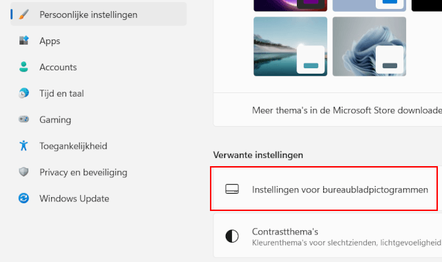Windows 11 instellingen voor bureaubladpictogrammen openen