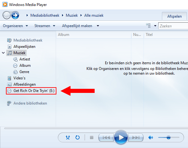 Windows Media Player audio cd