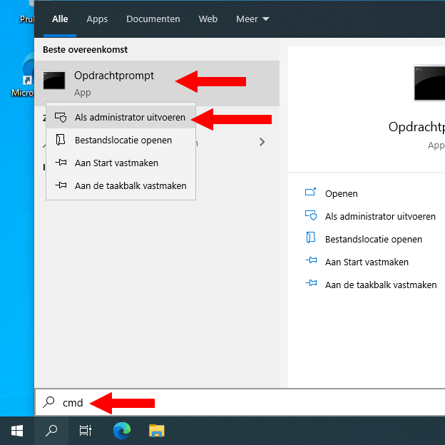 Windows Opdrachtprompt als administrator openen in Windows 10