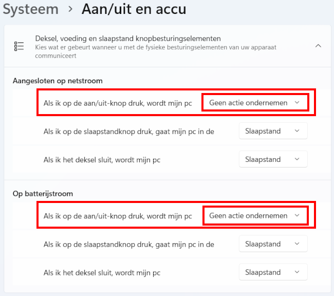 Aan/uit-knop Windows 11 instellen