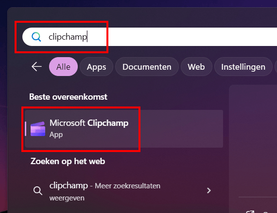 Microsoft Clipchamp openen