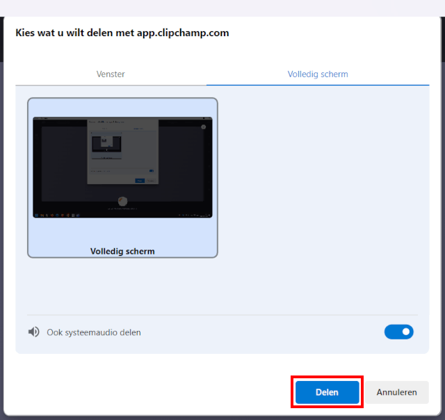 Clipchamp start knop