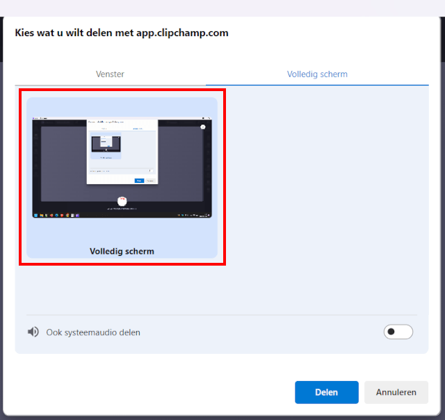 Clipchamp Volledig scherm optie