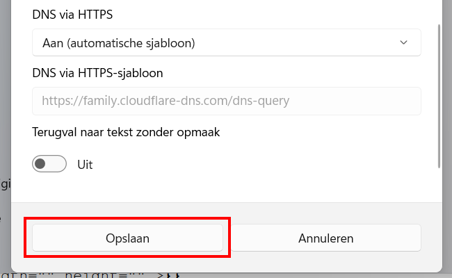 DNS-server toewijzing opslaan