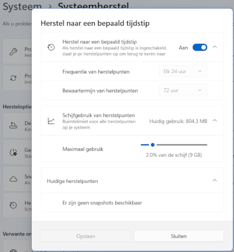 Herstel naar een bepaald tijdstip in Windows 11