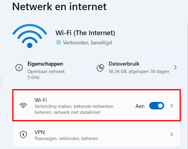 Netwerk instellingen openen in Windows 11