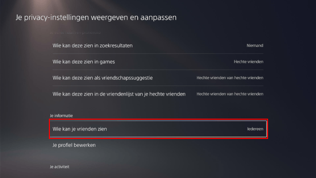 Vrienden verbergen op de PS5