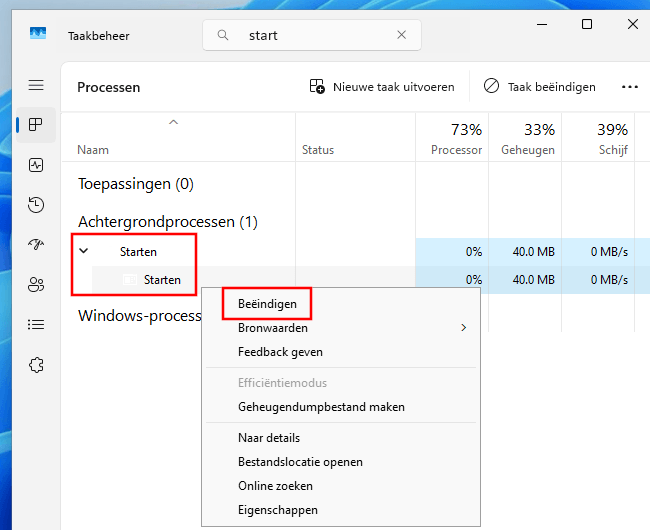 Windows Start-proces opnieuw starten